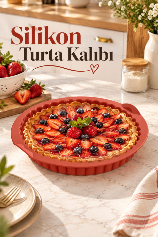 Porsima 30012 Silikon Turta Ve Tart Kalıbı XL 26 cm - Isıya Dayanıklı Yapışmaz Tırtıklı Kek Pişirme Kalıbı (Kiremit)