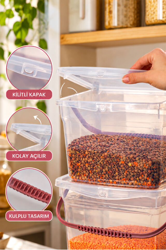 Porsima 1195 Q-Box 4'lü Kulplu Erzak Ve Saklama Kabı Seti (2x4 Lt + 2x6 Lt) - Kilitli Kapaklı Çok Amaçlı Deterjan Ve Bakliyat Kutusu (Koyu Pudra)