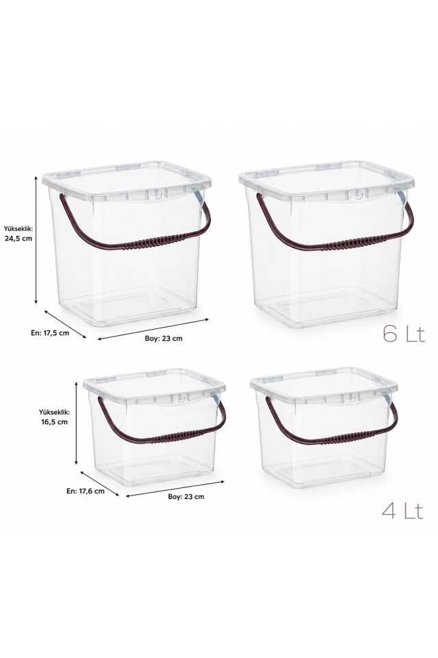 Porsima 1195 Q-Box 4'lü Kulplu Erzak Ve Saklama Kabı Seti (2x4 Lt + 2x6 Lt) - Kilitli Kapaklı Çok Amaçlı Deterjan Ve Bakliyat Kutusu (Koyu Pudra)