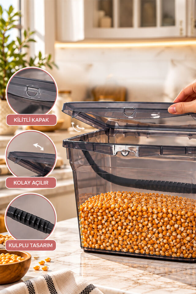 Porsima 1195 Q-Box 4'lü Kulplu Erzak Ve Saklama Kabı Seti (2x4 Lt + 2x6 Lt) - Kilitli Kapaklı Çok Amaçlı Deterjan Ve Bakliyat Kutusu (Siyah)