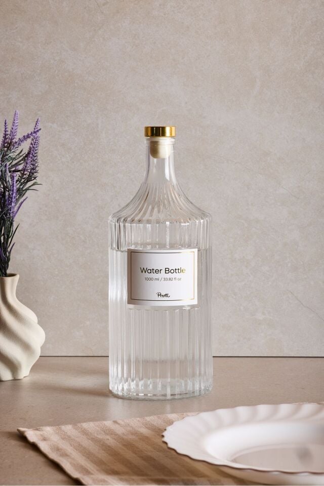 Perotti Viking 1000 ml Cam Şişe ve Yağlık Gold Kapaklı Çift Kapaklı