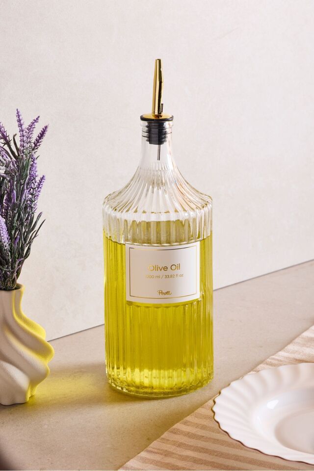 Perotti Viking 1000 ml Cam Şişe ve Yağlık Gold Kapaklı Çift Kapaklı