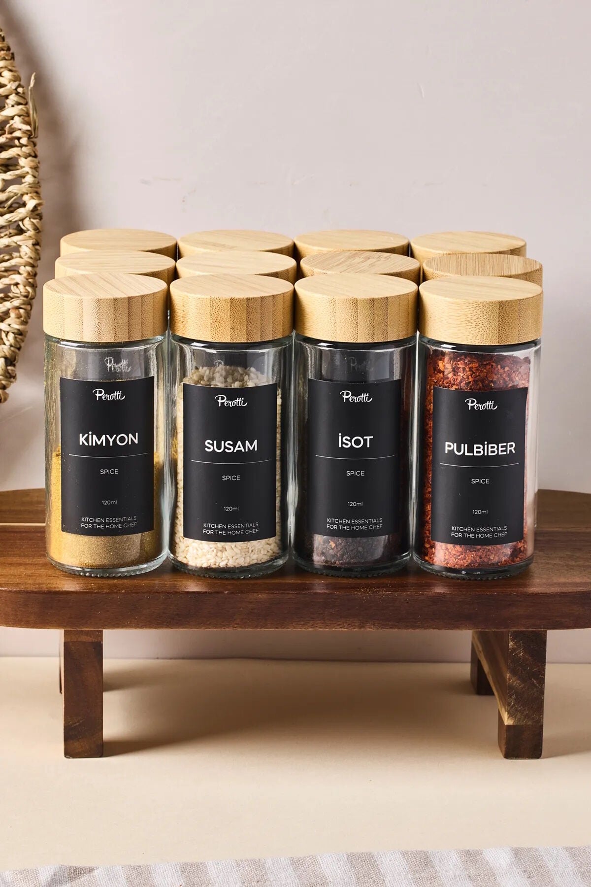 Perotti 16776 Raul Bamboo 12'li Ahşap Kapak Baharatlık Seti 120ml