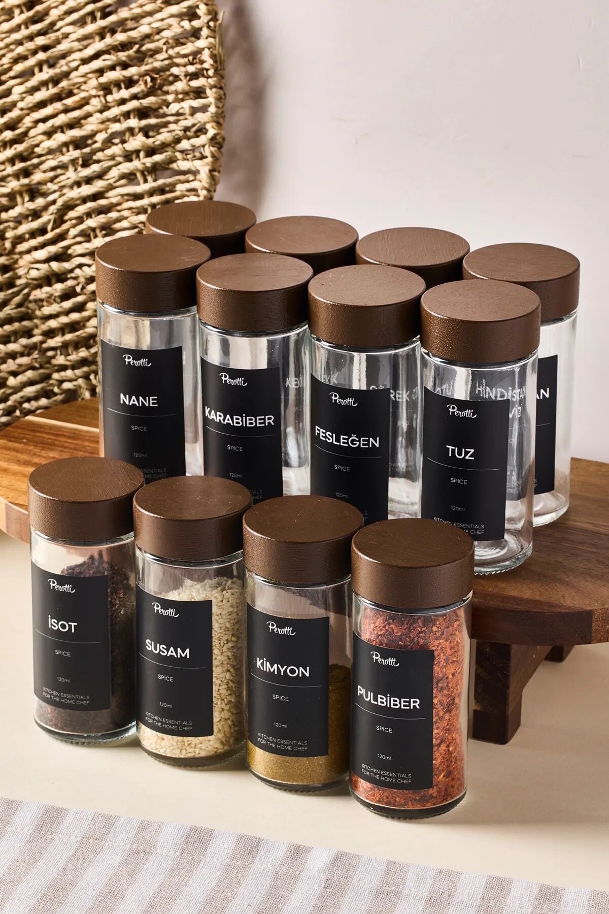 Perotti 16778 Raul Woody 12'li Akasya Kapak Baharatlık Seti 120ml