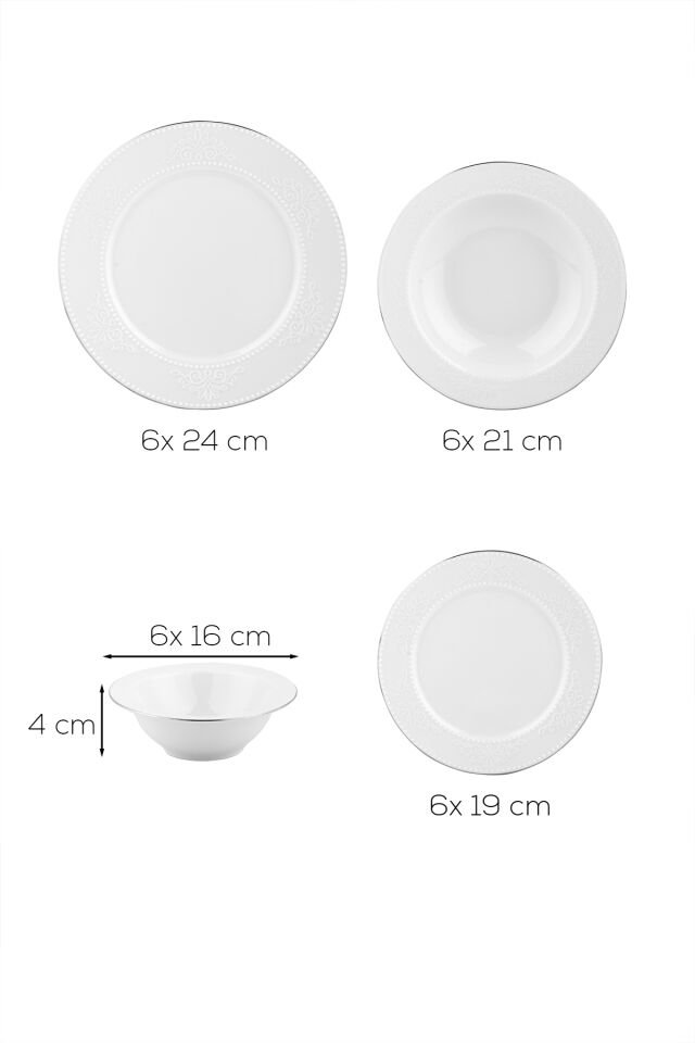 Porsima 4433 Burçak Platin Yaldızlı Yemek Takımı 24 Parça 6 Kişilik Yemek Seti