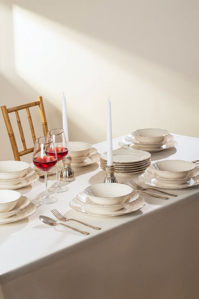 Porsima 4431 Tiffany Platin Yaldızlı Yemek Takımı 24 Parça 6 Kişilik Yemek Seti