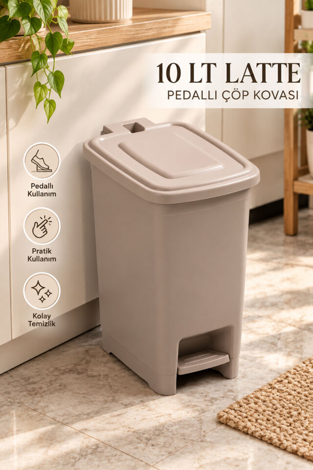 Porsima 1136 10 Lt İç Kovalı Pedallı Çöp Kovası - Slim Mutfak Ve Banyo Çöp Kovası (Cafe Latte)
