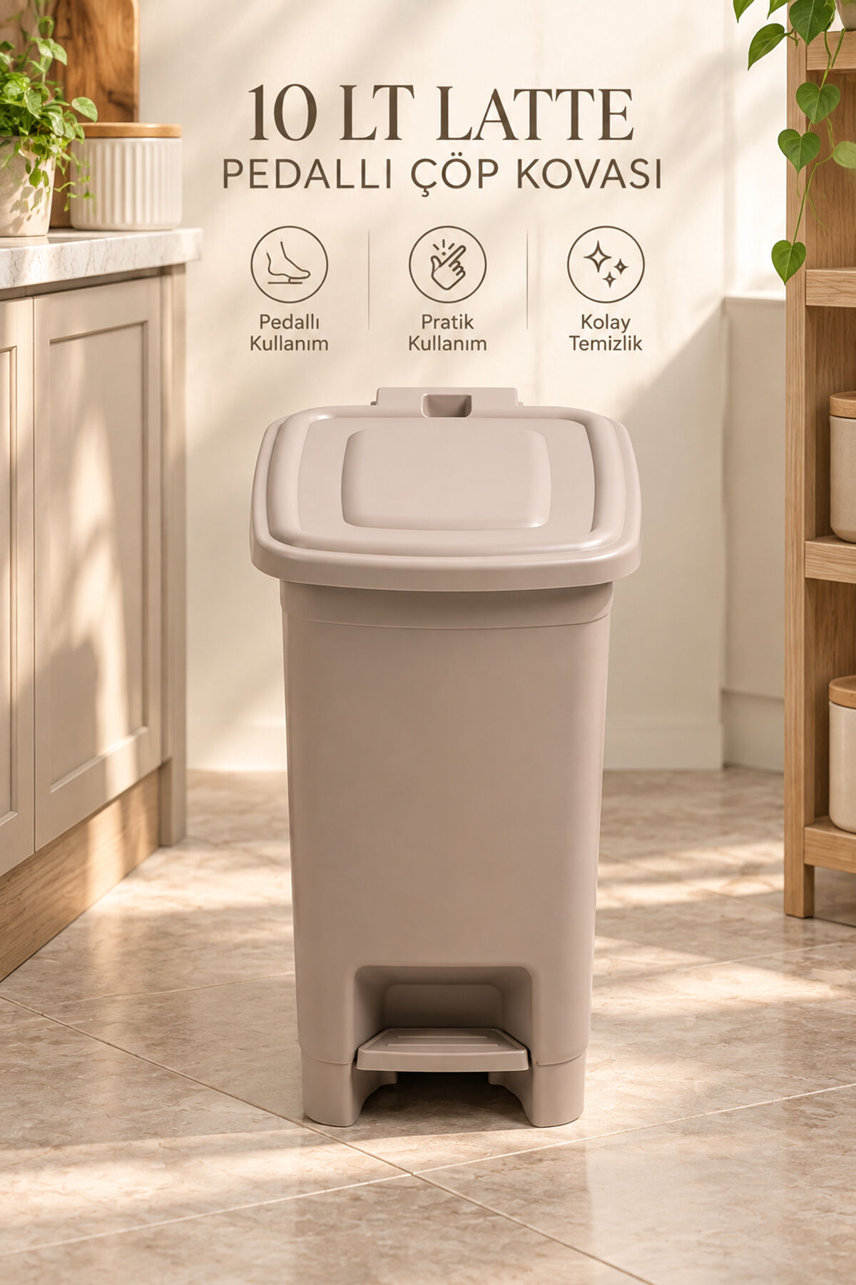 Porsima 1136 10 Lt İç Kovalı Pedallı Çöp Kovası - Slim Mutfak Ve Banyo Çöp Kovası (Cafe Latte)