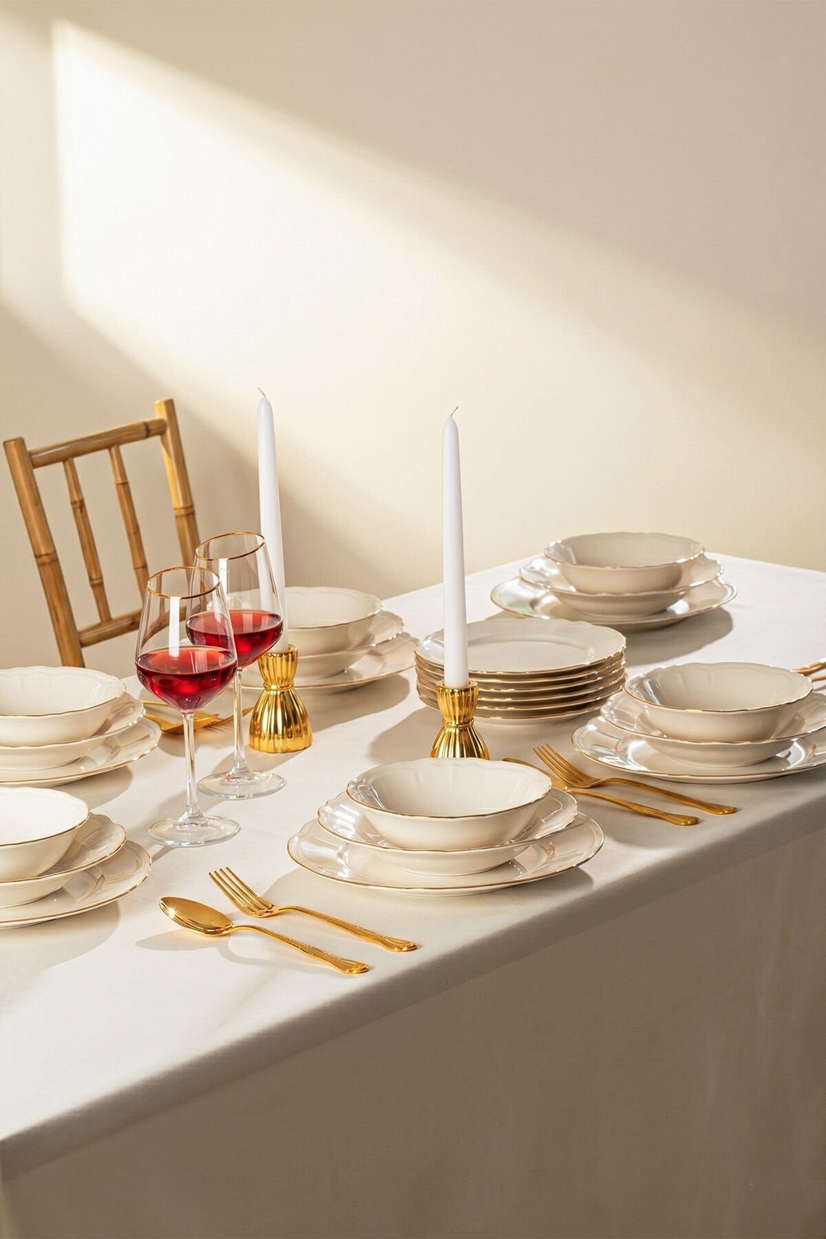 Porsima 4430 Tiffany Altın Yaldızlı Yemek Takımı 24 Parça 6 Kişilik Yemek Seti