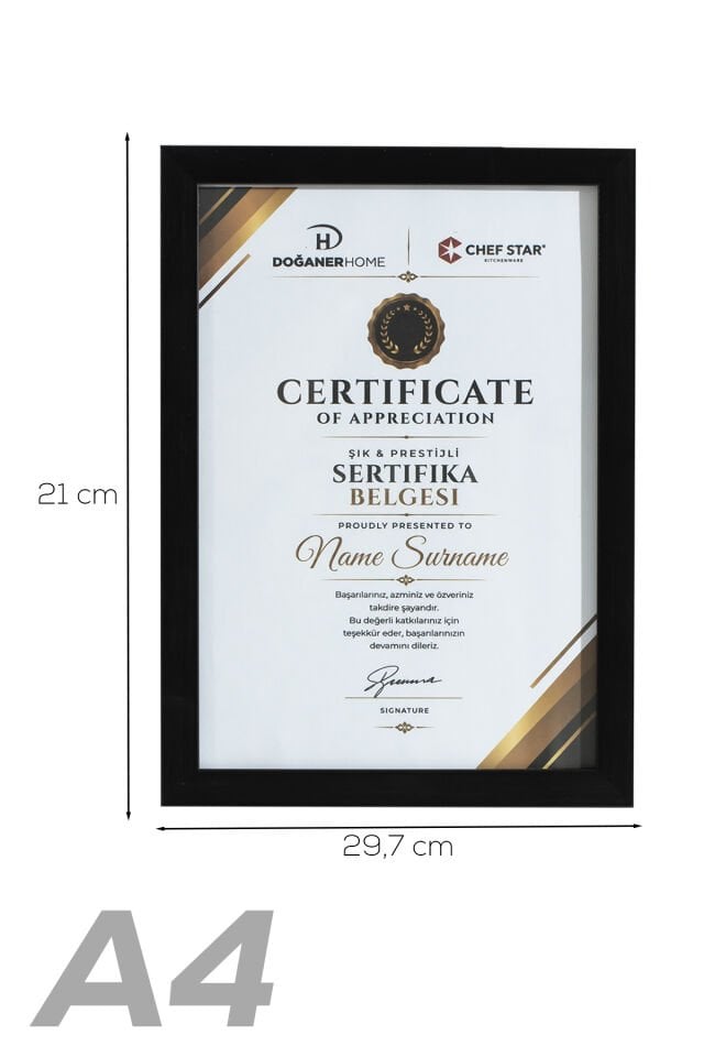Porsima 4412 Siyah Ahşap Modern Dekoratif Cam Fotoğraf Çerçevesi Masa Duvar Fotoğraf Çerçevesi 21x29,7cm