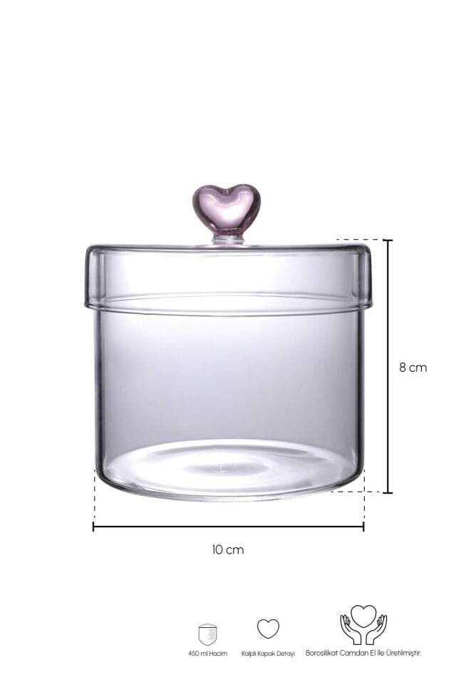 Perotti Hearts 450 ml Borosilikat Cam Kavanoz 10x8 cm