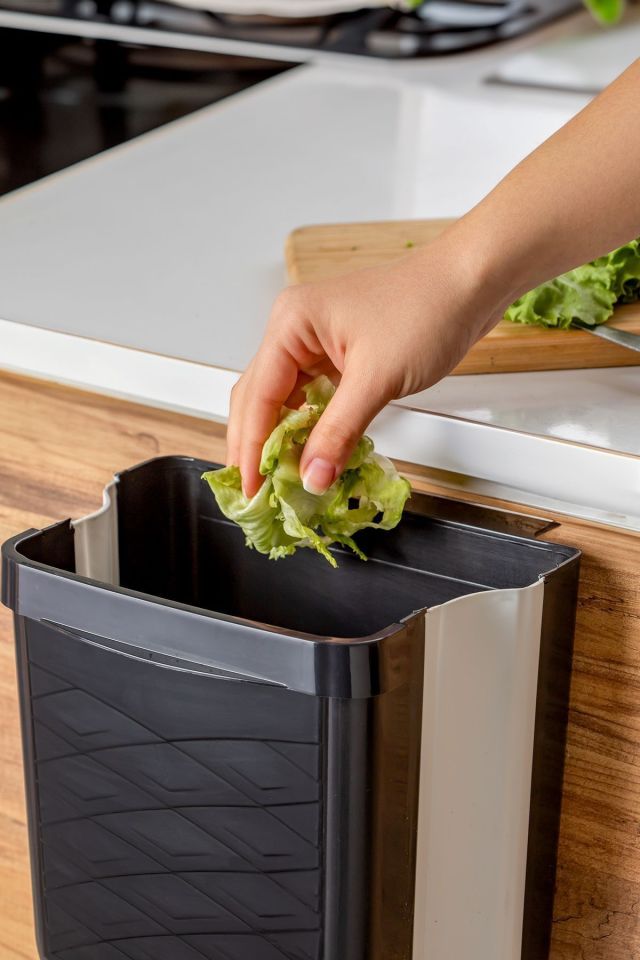 Porsima L-00869 Katlanabilir Askılı Akordiyon Çöp Kovası - Banyo Mutfak Tezgah Üstü Çöp Kutusu 6 Lt