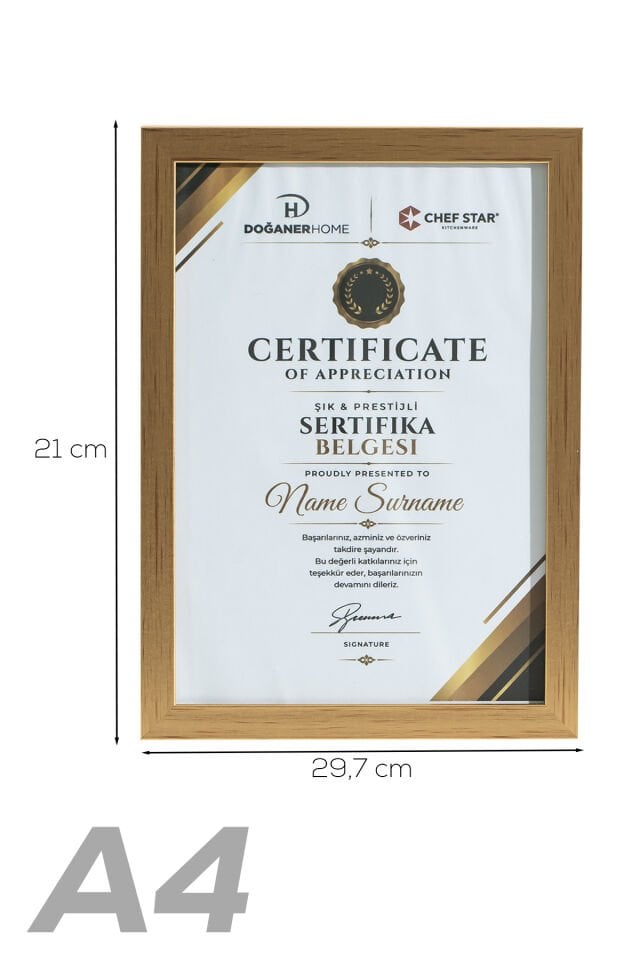 Porsima 4410 Altın Ahşap Modern Dekoratif Cam Fotoğraf Çerçevesi Masa Duvar Fotoğraf Çerçevesi 21x29,7cm