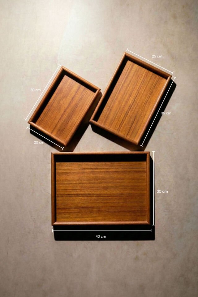 Porsima 130105044 Ahşap Tepsi 3lü Set Çay Kahve Bambu Sunumu Tepsi Seti Ahşap-kahve