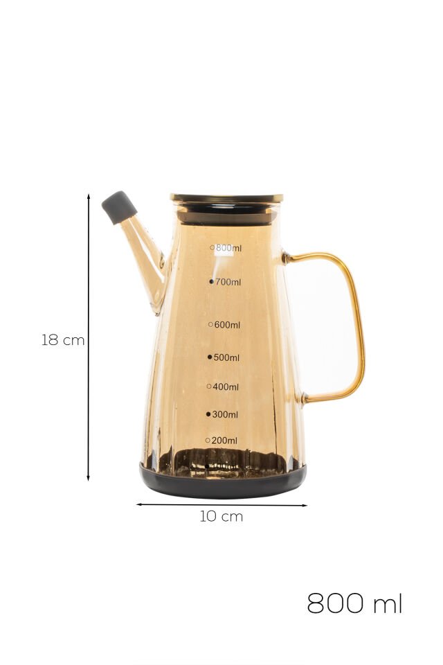 Porsima Yh009-D01 Metal Kapaklı Vakumlu Ölçekli Borosilikat Renkli Cam Yağdanlık - Sızdırmaz Yağlık Sirkelik 800ml