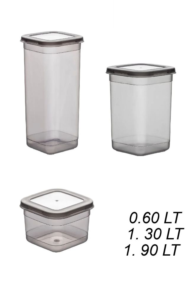 Porsima 433-GR-6 18 Li Kare Etiketli Gıda Erzak Baharat Saklama Kabı Seti 6x(0.60+1.30+1.90) Lt Gri