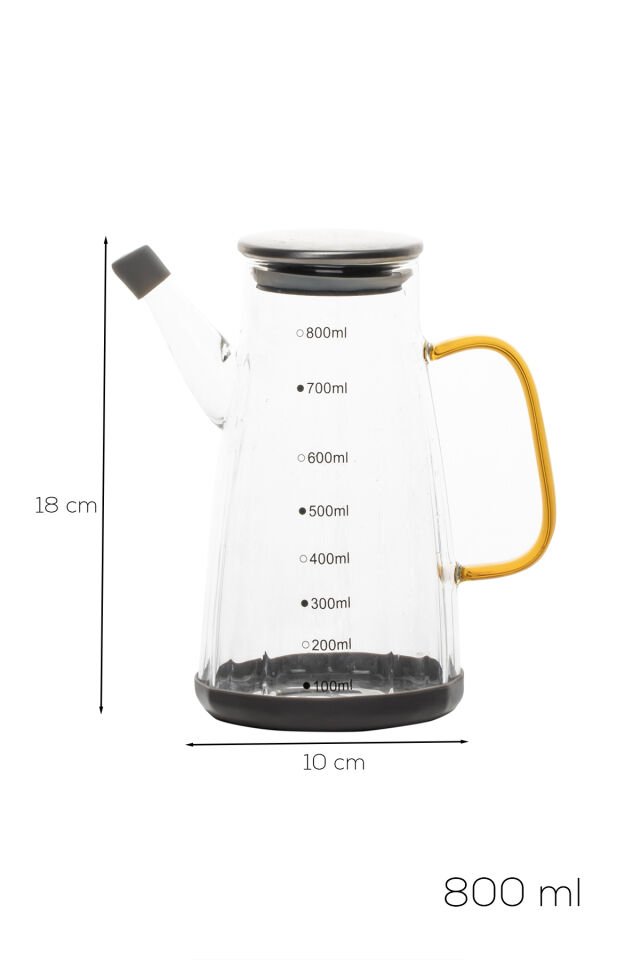 Porsima Yh009-D02 Metal Kapaklı Vakumlu Ölçekli Borosilikat Cam Yağdanlık - Sızdırmaz Yağlık Sirkelik 800ml