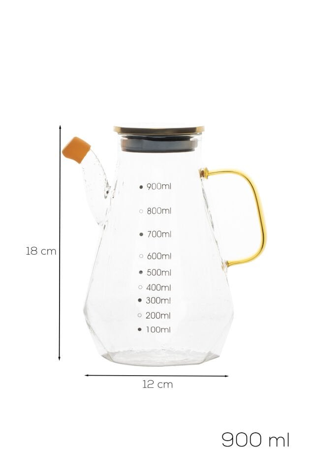Porsima Yh003 Metal Kapaklı Vakumlu Ölçekli Borosilikat Cam Yağdanlık - Sızdırmaz Yağlık Sirkelik 900ml