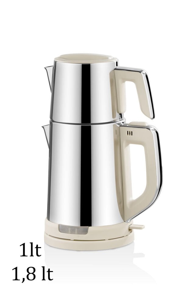 Özkent K-410-1 Gurme Çay Keyfi Paslanmaz Çelik Süzgeçli 1800W Krem 1,8+1 L