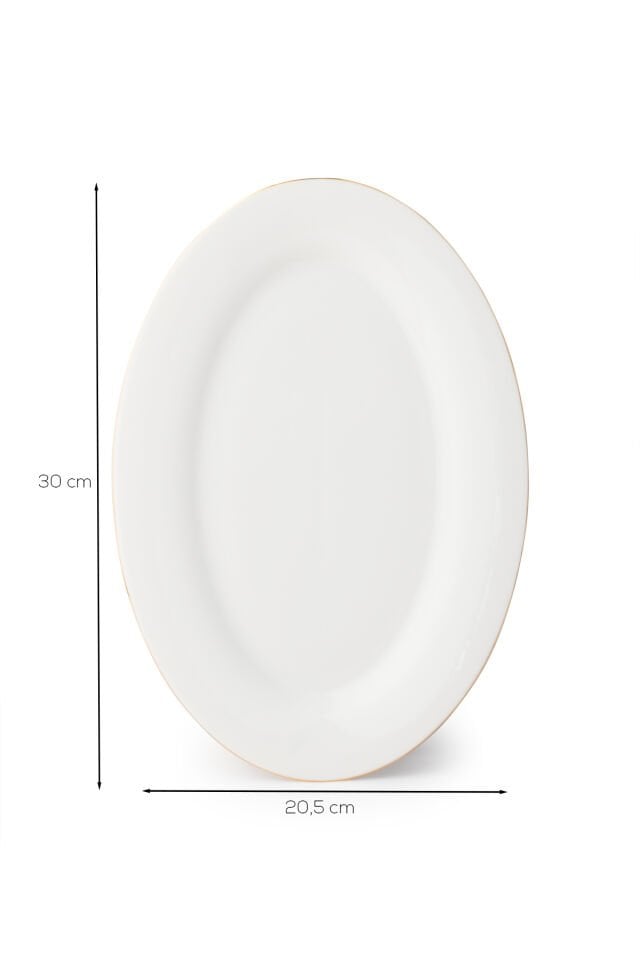 Porsima 4440 Gardenya Porselen Altın Fileli Kayık Tabak Seti - Oval Kahvaltılık Sunumluk Seti 30cm