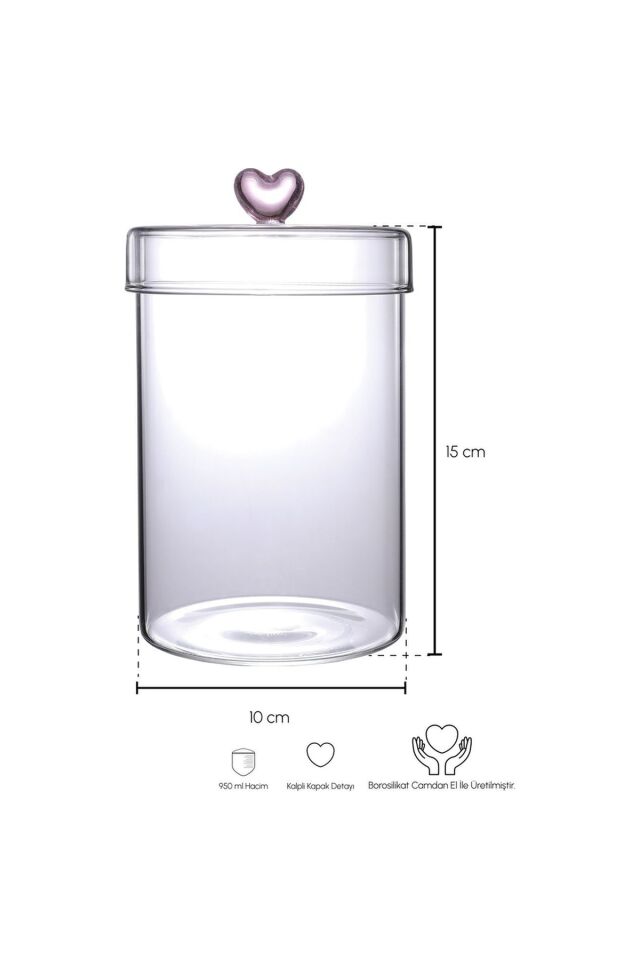 Perotti Hearts 950 ml Borosilikat Cam Kavanoz 10x15 cm