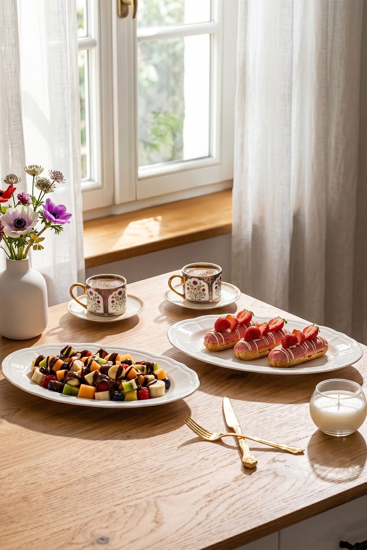 Porsima 4447 Tiffany Porselen Kayık Tabak Seti - Oval Kahvaltılık Sunumluk Seti 30cm