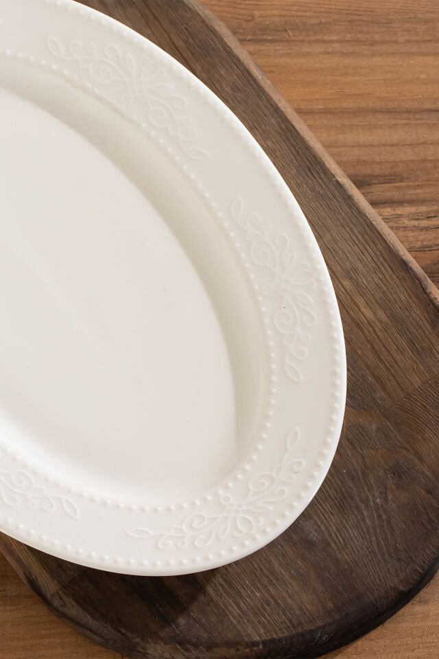 Porsima 4456 Burçak Porselen Kayık Tabak Seti - Oval Kahvaltılık Sunumluk Seti 30cm