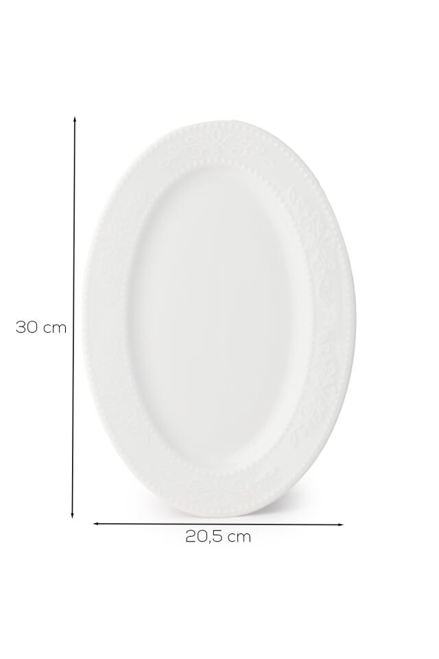 Porsima 4456 Burçak Porselen Kayık Tabak Seti - Oval Kahvaltılık Sunumluk Seti 30cm