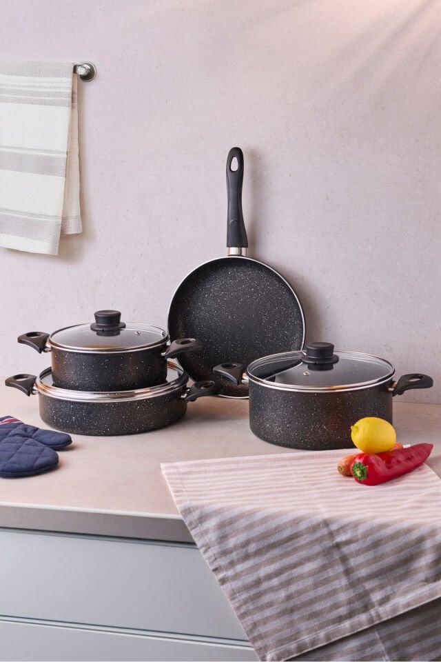 Perotti MasterGranito Black 7 Parça Tencere ve Tava Seti