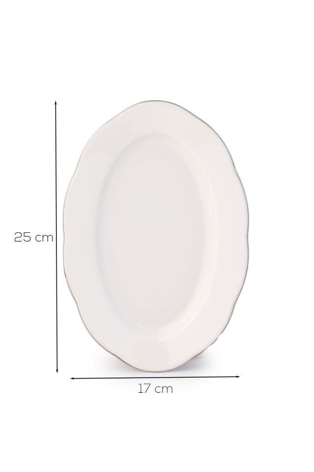 Porsima 4453 Yonca Porselen Platin Fileli Kayık Tabak Seti - Oval Kahvaltılık Sunumluk Seti 25cm