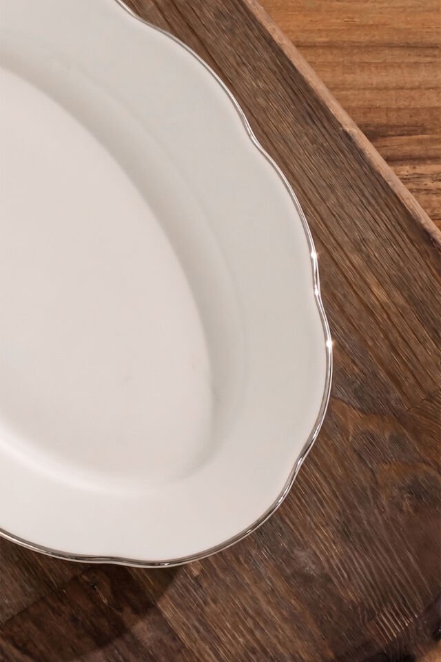 Porsima 4453 Yonca Porselen Platin Fileli Kayık Tabak Seti - Oval Kahvaltılık Sunumluk Seti 25cm