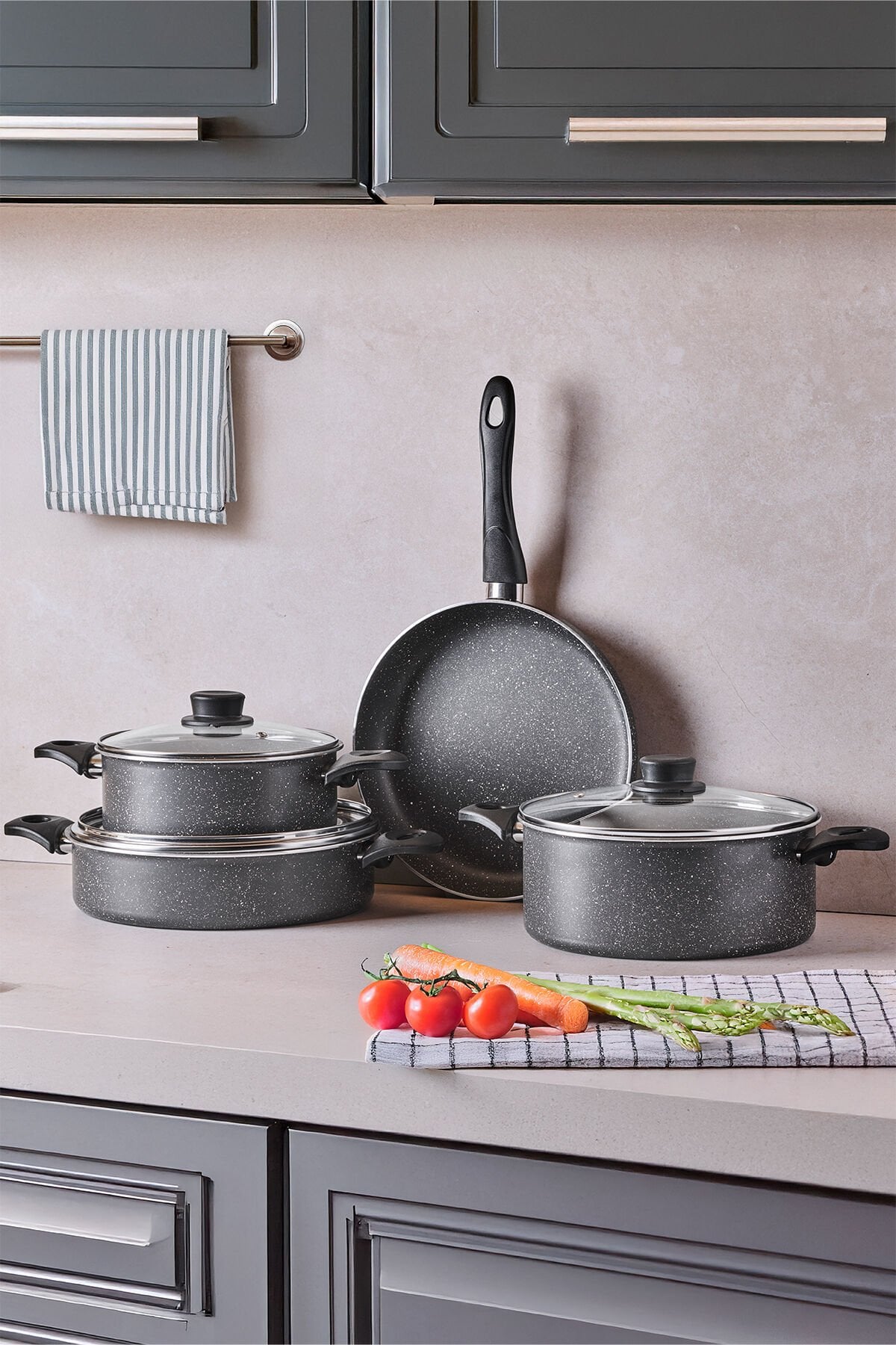 Perotti MasterGranito Grey 7 Parça Tencere ve Tava Seti