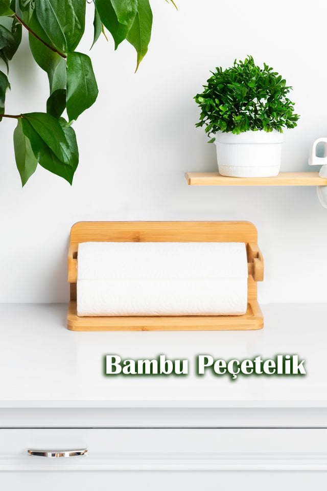Porsima 2200 Bambu Kağıt Havluluk Yuvarlak Dekoratif Peçetelik Rulo Kağıt Havlu Standı Ahşap Kağıt Havluluk
