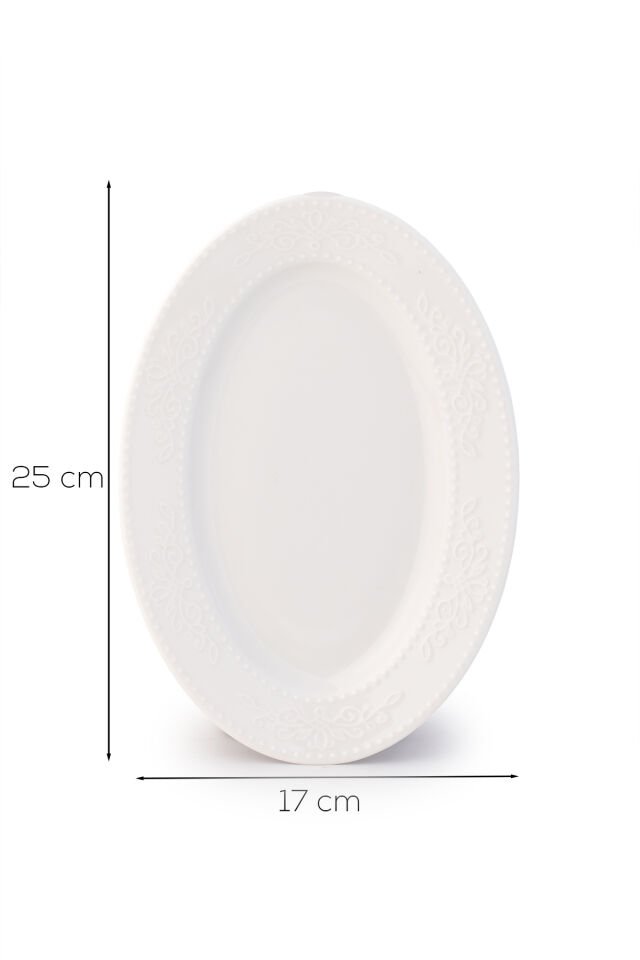 Porsima 4459 Burçak Porselen Kayık Tabak Seti - Oval Kahvaltılık Sunumluk Seti 25cm