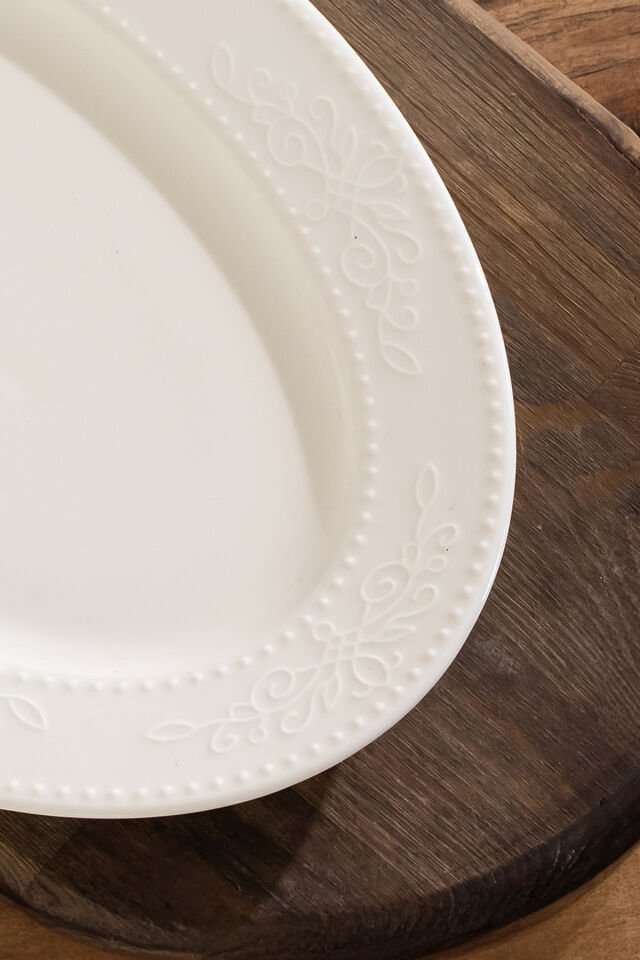 Porsima 4459 Burçak Porselen Kayık Tabak Seti - Oval Kahvaltılık Sunumluk Seti 25cm