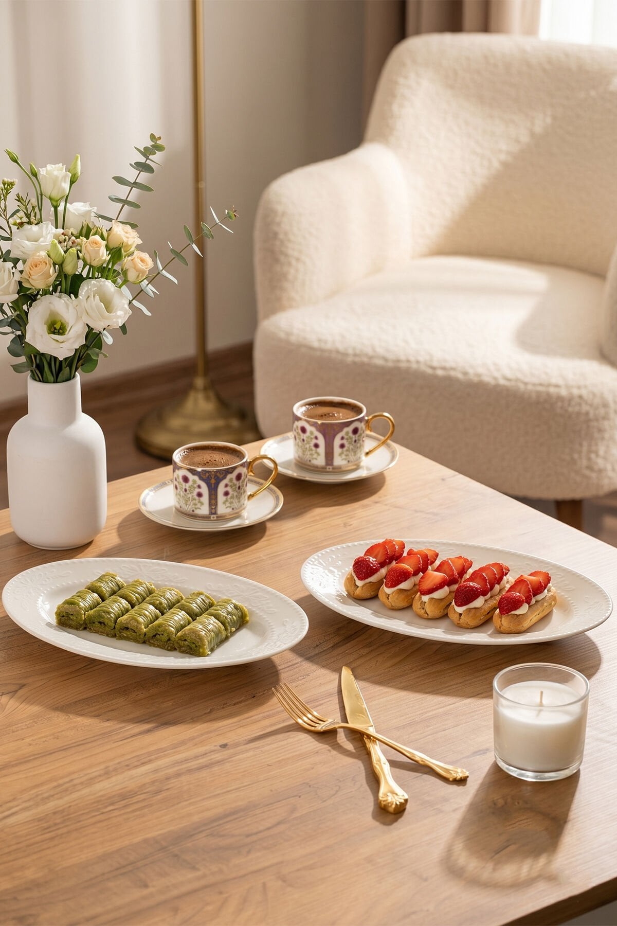 Porsima 4459 Burçak Porselen Kayık Tabak Seti - Oval Kahvaltılık Sunumluk Seti 25cm
