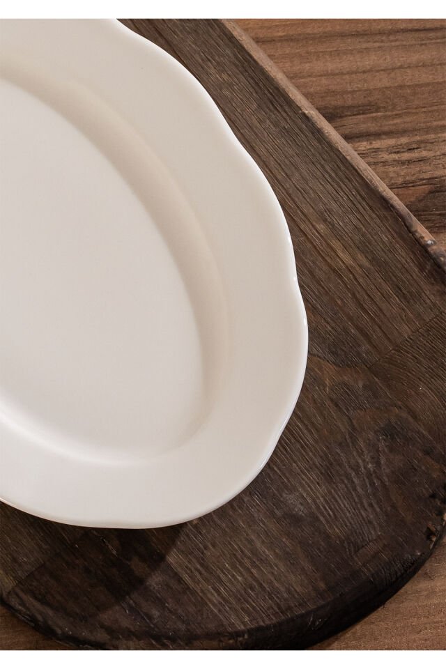 Porsima 4454 Yonca Porselen Kayık Tabak Seti - Oval Kahvaltılık Sunumluk Seti 25cm