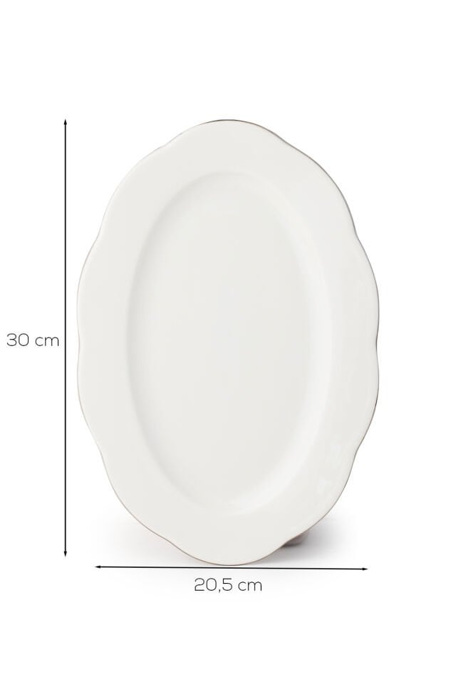 Porsima 4451 Yonca Porselen Platin Fileli Kayık Tabak Seti - Oval Kahvaltılık Sunumluk Seti 30cm