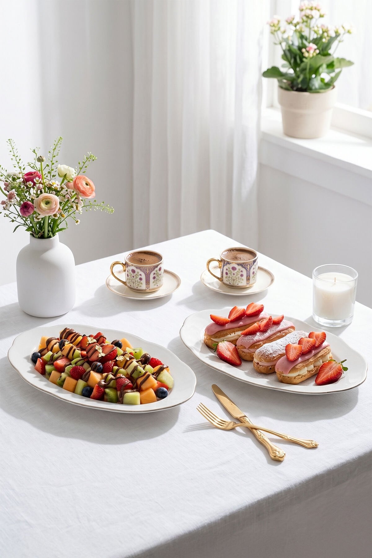 Porsima 4451 Yonca Porselen Platin Fileli Kayık Tabak Seti - Oval Kahvaltılık Sunumluk Seti 30cm