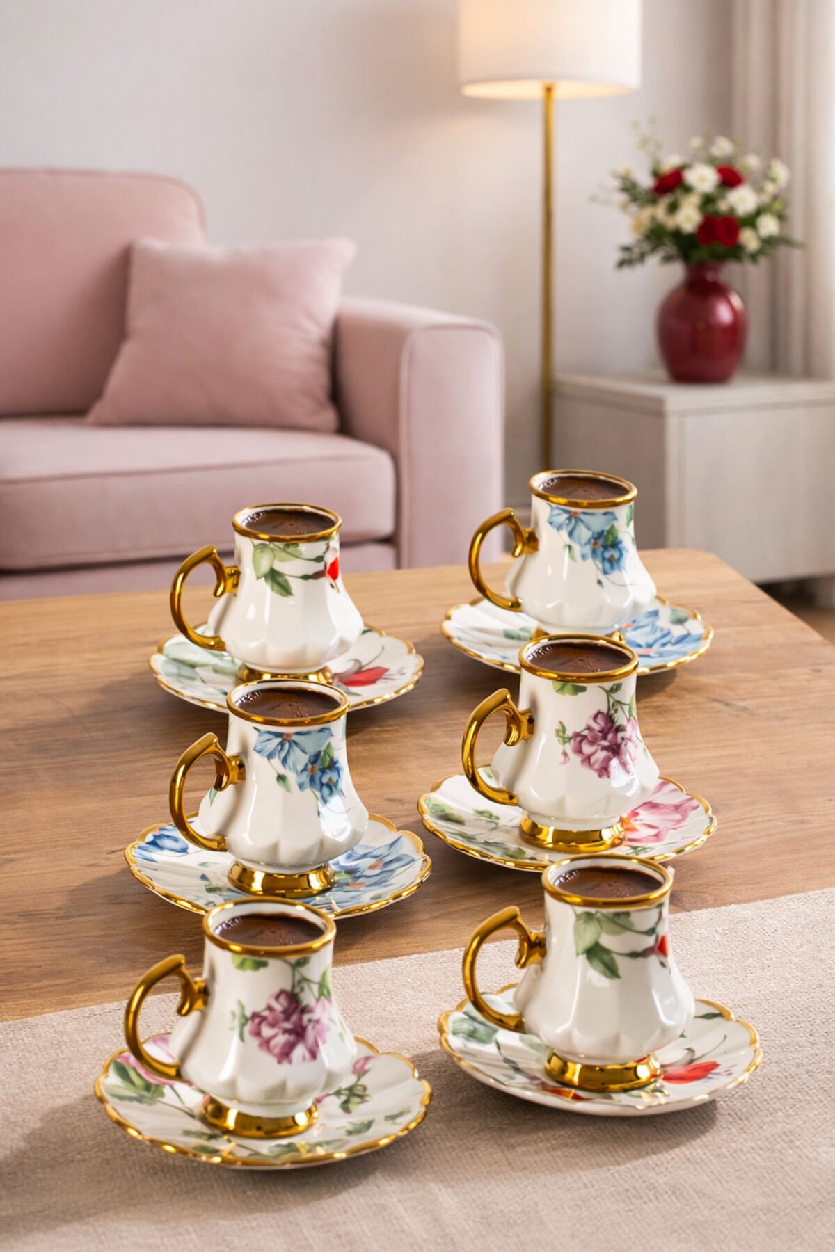 Perotti 16986 Otto Altın Yaldızlı Porselen 6 Kişilik Fincan Seti 12 Parça Türk Kahvesi Fincanı Takımı-75ml