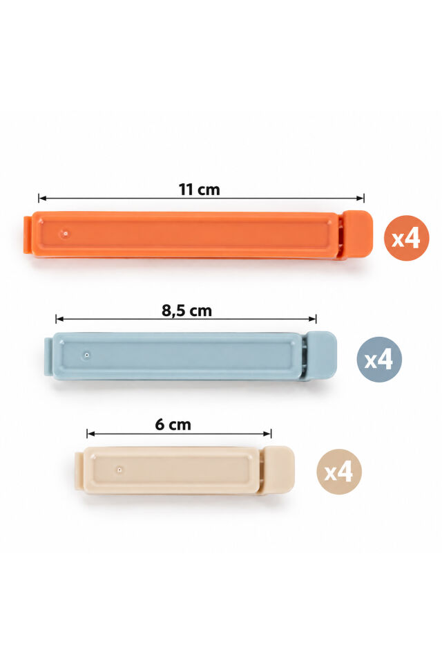 Porsima 12'li Plastik Poşet Klipsi Seti 3 Boy - Paket Ve Poşet Kapatıcı Mandal Tipi Tazelik Klipsi Takımı