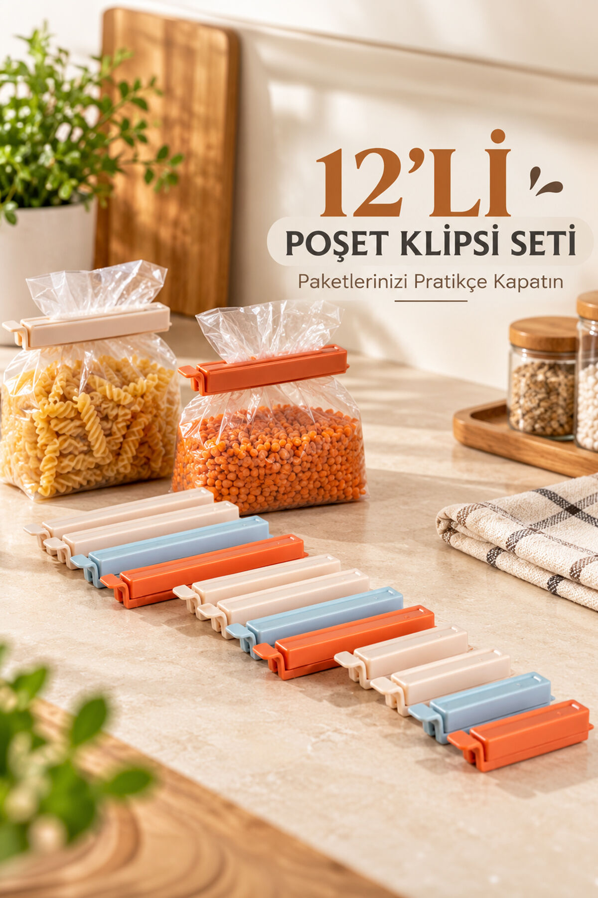 Porsima 12'li Plastik Poşet Klipsi Seti 3 Boy - Paket Ve Poşet Kapatıcı Mandal Tipi Tazelik Klipsi Takımı