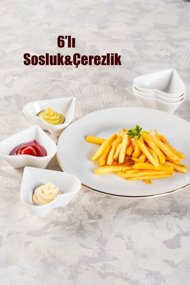 Porsima Bone 15689 6lı Kalpli Sunumluk Kase Mini Çerezlik Şekerlik Reçellik Sosluk Çerezlik Kase Seti