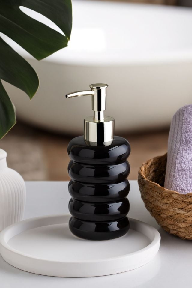 Porsima 3204 Porselen Sıvı Sabunluk - Tezgah Üstü Banyo Mutfak Lavabo Sabunluğu - 275 cc-Siyah