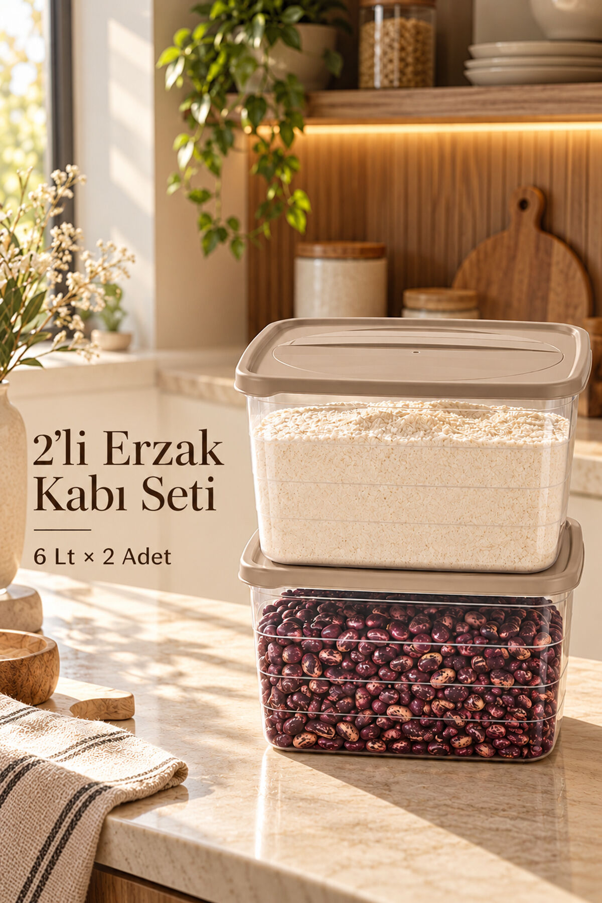 Porsima 09 0999 Latte 2 li Uzun Trend Erzak-Bakliyat Saklama Seti-6 Litre