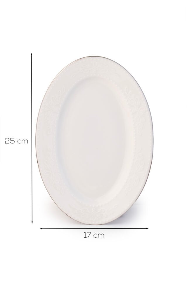 Porsima 4458 Burçak Porselen Platin Fileli Kayık Tabak Seti - Oval Kahvaltılık Sunumluk Seti 25cm