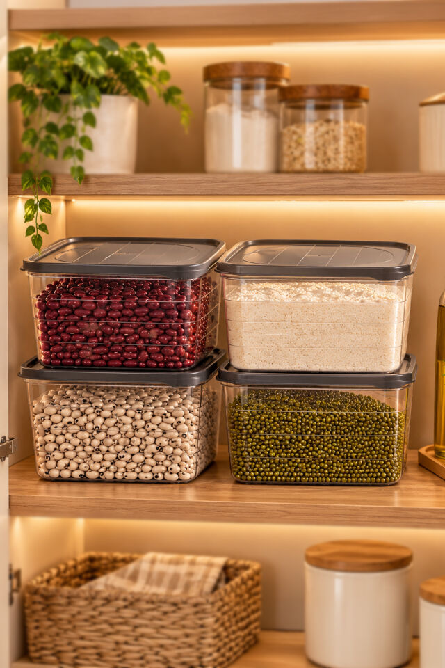 Porsima  09 1000 Koyu Gri 4'lü Uzun Trend Erzak-Bakliyat Saklama Kabı Seti – 6 L