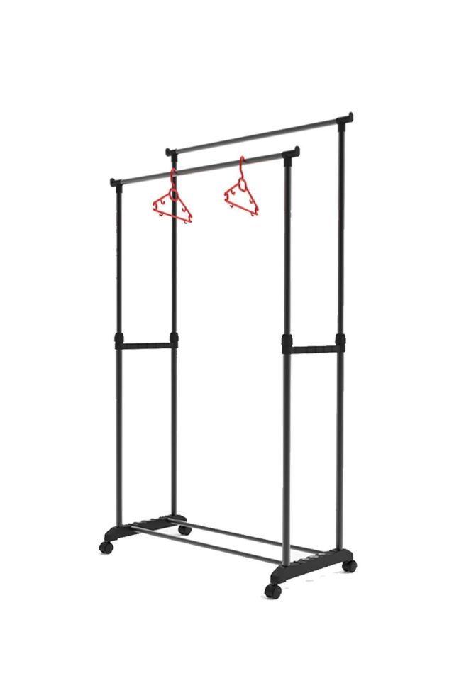Porsima Perillas 18004 Shore Yükseklik Ayarlı Tekerlekli Eşek Metal Askılık - Vestiyer Portmanto