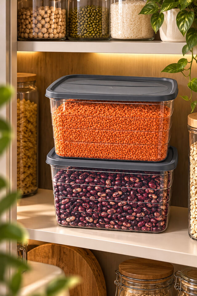 Porsima 09 0999 Gri 2 li Uzun Trend Erzak-Bakliyat Saklama Seti-6 L