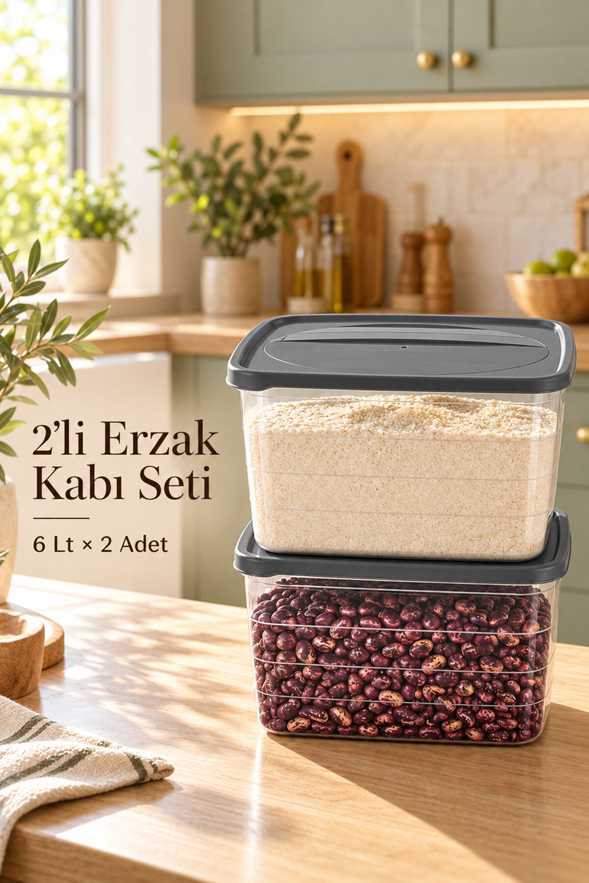 Porsima 09 0999 Gri 2 li Uzun Trend Erzak-Bakliyat Saklama Seti-6 L